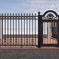 Ornate European Style Entrance Gate With Black Iron And Golden Decorations Open Under Blue Sky