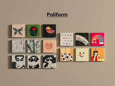 Poliform Photo Wall with Various Artwork Prints and Colorful Pattern Designs 3d model