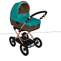 Stylish Teal And Brown Baby Stroller With Beige Frame And Black Wheels