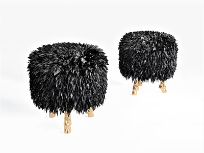 Black Feather Decorative Stools With Gold Metal Legs For Modern Interior 3d model