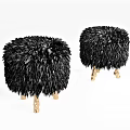 Black Feather Decorative Stools With Gold Metal Legs For Modern Interior