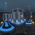Modern KTV Lounge Design With Blue Sofas Green Stools And Neon Lighting Effects 3d model