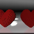 Two Red Heart Shaped Art Installations With Pixelated Block Design 3d model
