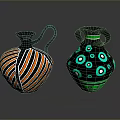 Handcrafted Sculpted Decorative Vases With Orange Black Stripes And Blue Green Circles