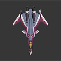 Sleek Pink And Blue Spacecraft With Yellow Cockpit And Aerodynamic Wings For Space Travel