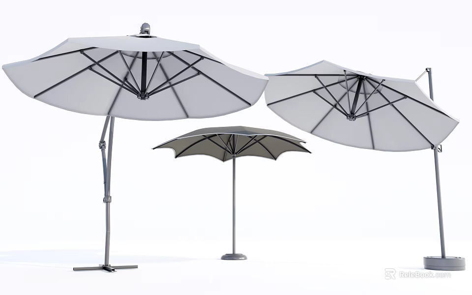 Modern Outdoor Umbrellas With Metal Frame And White Canopy For Patio Garden Use 3d model 