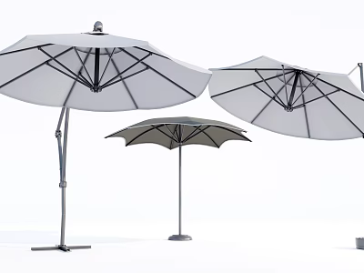 Modern Outdoor Umbrellas With Metal Frame And White Canopy For Patio Garden Use 3d model
