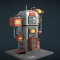 Vintage Industrial Fuel Station Equipment With Rusty Pipes And Red Containers