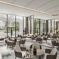 Modern Luxurious Real Estate Sales Office Interior With Marble Sand Table And Large Floor Windows
