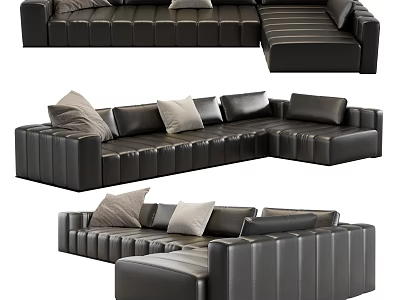 Modern Black Leather Sectional Sofa With Soft Pillows And L Shape Design 3d model