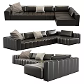 Modern Black Leather Sectional Sofa With Soft Pillows And L Shape Design