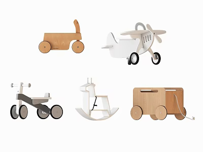 Assorted Wooden Toys Including Car Plane Tricycle Rocking Horse And Train 3d model