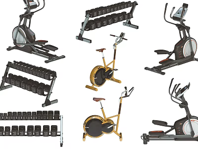 Home Gym Sports Equipment Collection With Elliptical Trainers Dumbbell Racks And Stationary Bikes 3d model