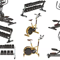 Home Gym Sports Equipment Collection With Elliptical Trainers Dumbbell Racks And Stationary Bikes