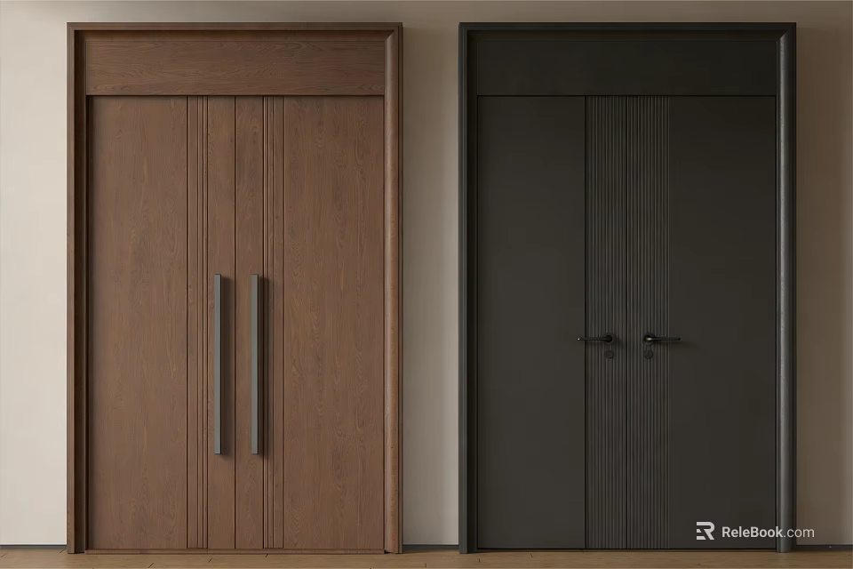 Brown And Black Double Doors With Modern Design For Home Interior 3d model 
