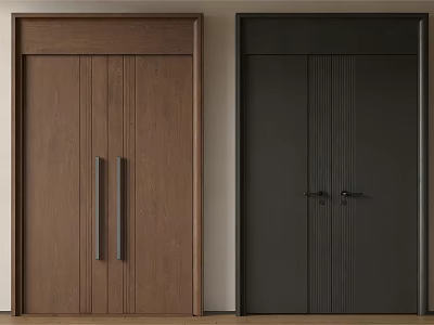 Brown And Black Double Doors With Modern Design For Home Interior 3d model