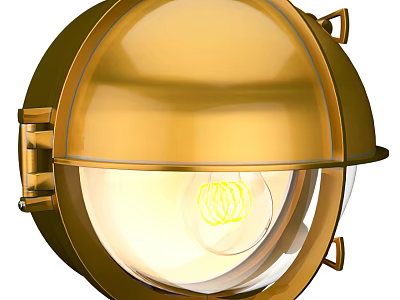 Golden Round Wall Lamp with Glass Shade and Illuminated Bulb for Home Decor 3d model