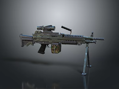 Tactical Machine Gun With Telescopic Sight Tripod Stand And Camouflage Magazine 3d model