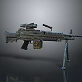 Tactical Machine Gun With Telescopic Sight Tripod Stand And Camouflage Magazine