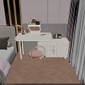 Modern White Dressing Table With Mirror Pink Chair Drawers And Cosmetics In Bedroom Interior