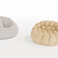 Two Gray And Beige Round Bean Bag Chairs With Puffed Surface Design 3d model