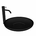 Sleek Black Round Washbasin With Modern Faucet And Smooth Ceramic Surface
