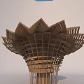 Wooden Garden Ornament Featuring Flower Shaped Top And Intricate Grid Pattern