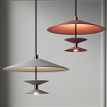 Modern Pendant Lights With Red And Gray Disc Shades In Minimalist Interior Design