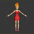 Game Movie Character With Yellow Hair In Red Dress Pink Shoes And Green Necklace