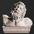 Greek Style Bearded Male Marble Bust Sculpture with Detailed Expressions on Pedestal