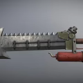 Mechanical Battle Axe Weapon Featuring Spiked Blade Metal Frame And Red Cylinder Component 3d model