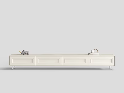 White TV Stand With Drawer Design Metal Legs And Decorative Items On Top 3d model