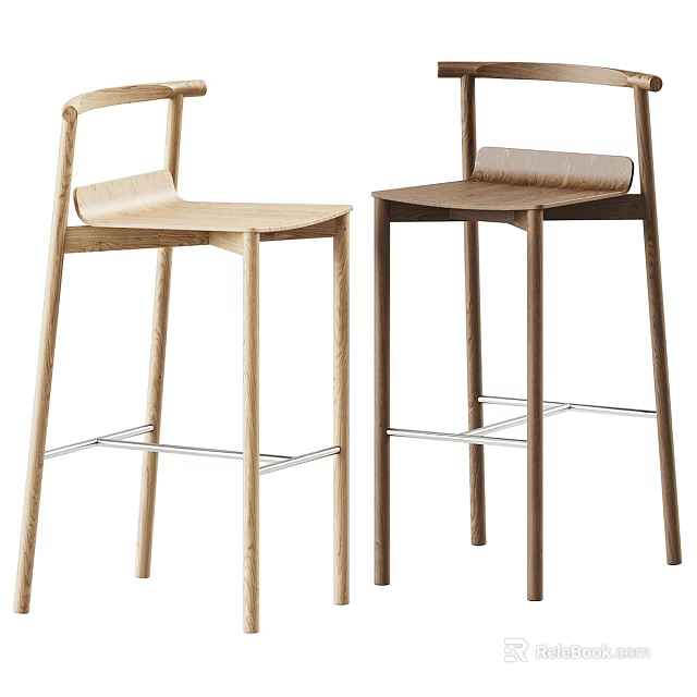 Modern Wooden Bar Stools With Light And Dark Wood Tones And Metal Footrests 3d model 