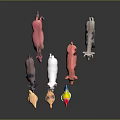 Colorful Plastic Animal Toys Set Featuring Horse Goat Chicken Pig Cow And Duck On Reflective Surface