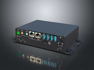 Black Multi Port Hub With USB Ethernet Interfaces And Indicator Lights For Daily Electrical Use 3d model