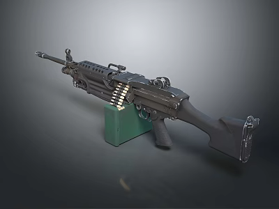 Military Machine Gun With Ammunition Belt And Green Magazine Base On 3d model