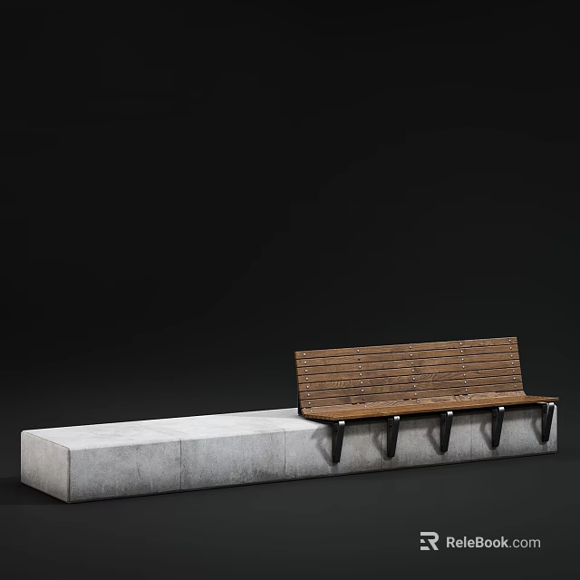 Wooden Outdoor Bench With Slatted Design And Concrete Base For Garden Use 3d model 