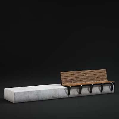 Wooden Outdoor Bench With Slatted Design And Concrete Base For Garden Use 3d model