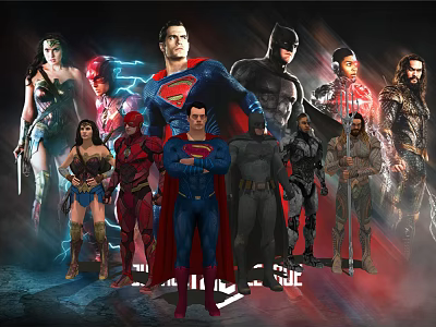 Game and Movie Characters Justice League Heroes With Superman Batman Wonder Woman Flash 3d model