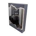 LED Lighted Mirror Reflecting Modern Workspace With Desk Chair And Laptop