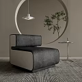 Modern Single Sofa With Gray And White Upholstery Round Decorative Wall And Side Table 3d model