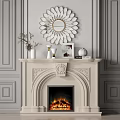 Ornate White Fireplace with Sunflower Mirror Framed Photo and Decor in Gray Paneled Interior