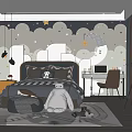 Cozy Kids Room Interior With Starry Wall Decor Bed Desk Chair Telescope And Soft Rug