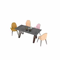 Stylish Modern Dining Table Chair Set With Yellow Beige Pink Chairs Grey Tabletop Wooden Legs