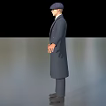 Man Wearing Long Gray Coat Waistcoat Tie and Cap Standing on Simple Background