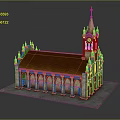Cartoon Church Scene Featuring Spire Arched Windows Brown Roof And Stone Structure