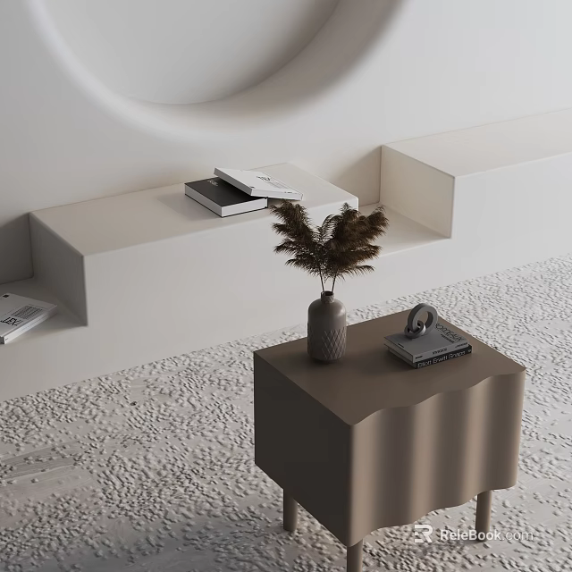 Brown Modern Side Table With Vase Dried Plants Small Decor And Textured Carpet 3d model 