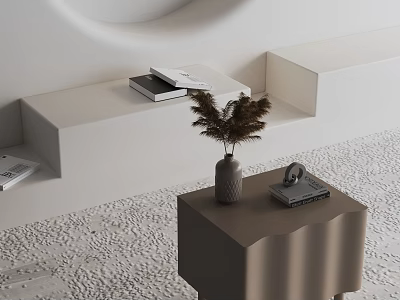 Brown Modern Side Table With Vase Dried Plants Small Decor And Textured Carpet 3d model