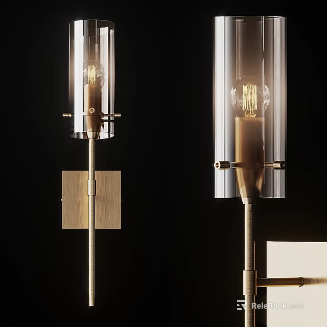 Modern Wall Sconce With Transparent Glass Shade And Brass Metal Base 3d model 
