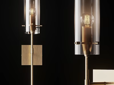 Modern Wall Sconce With Transparent Glass Shade And Brass Metal Base 3d model